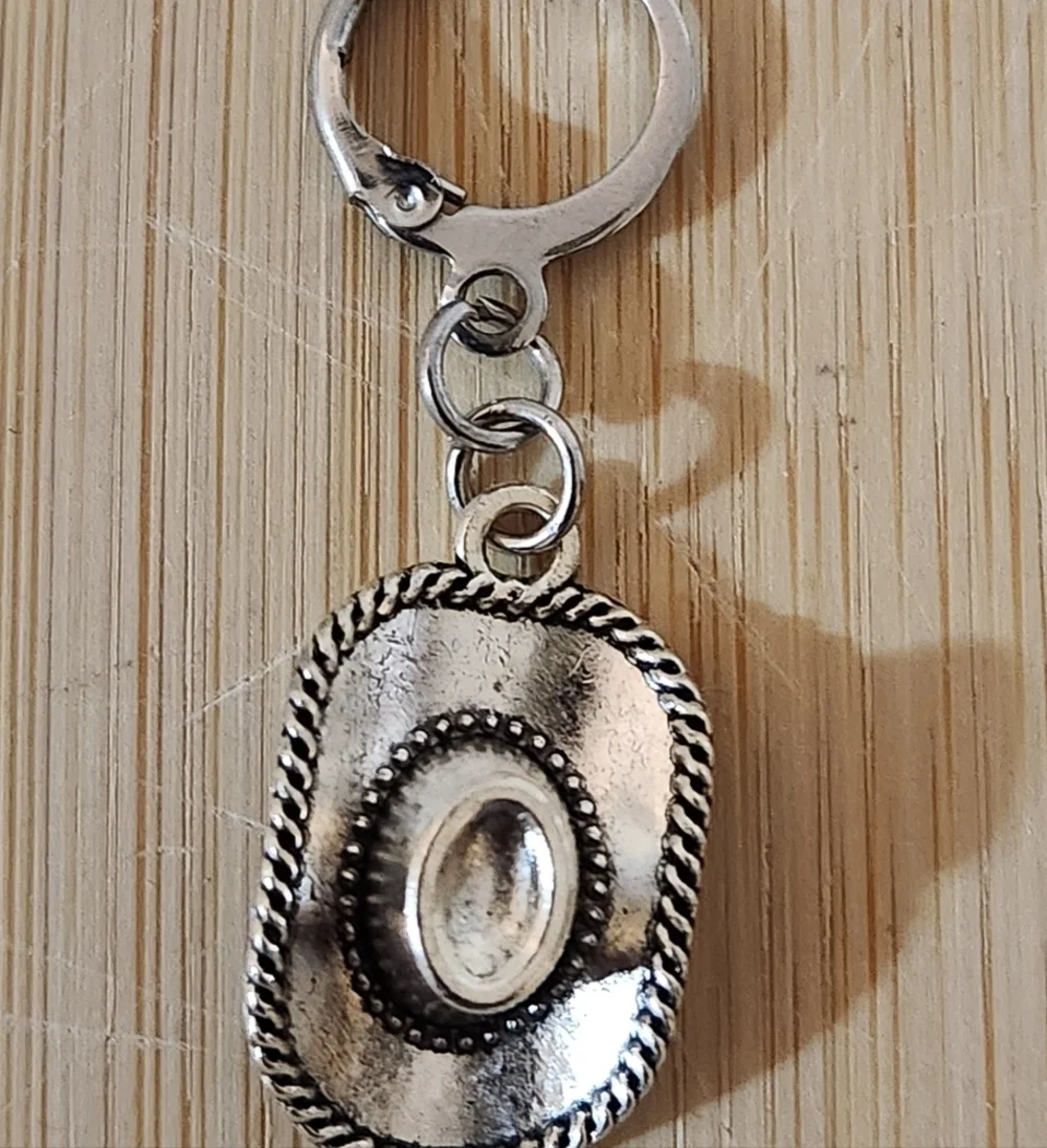 Hand Crafted Silver Cowboy Hat Dangle Pierced Earrings Cowgirl